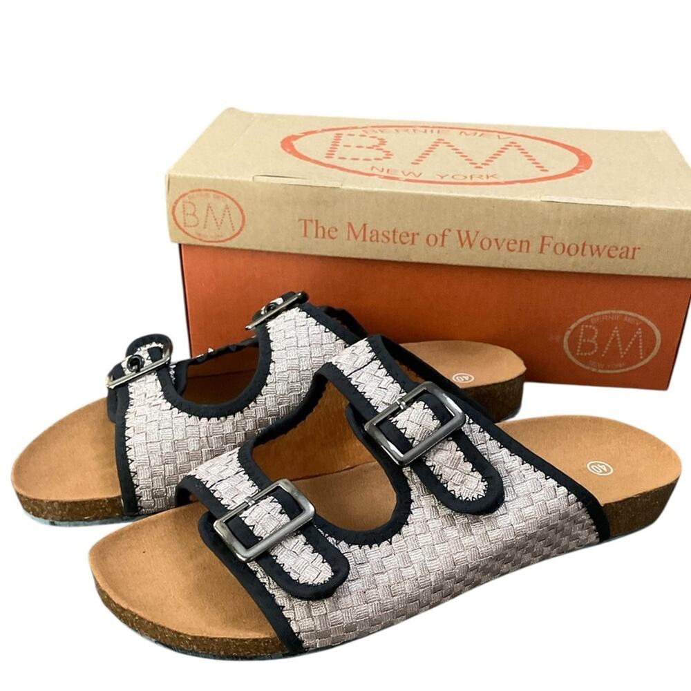 BM Bernie Mev Comfort Sandals Metallic Nude Black Woven 40 US 9 Slip-On NIB NEW